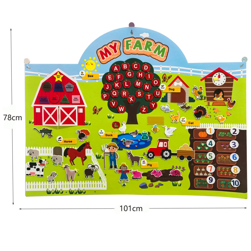 Kids Farm Animals Felt Story Board Set Toddler Storytelling Wall Hanging Toy