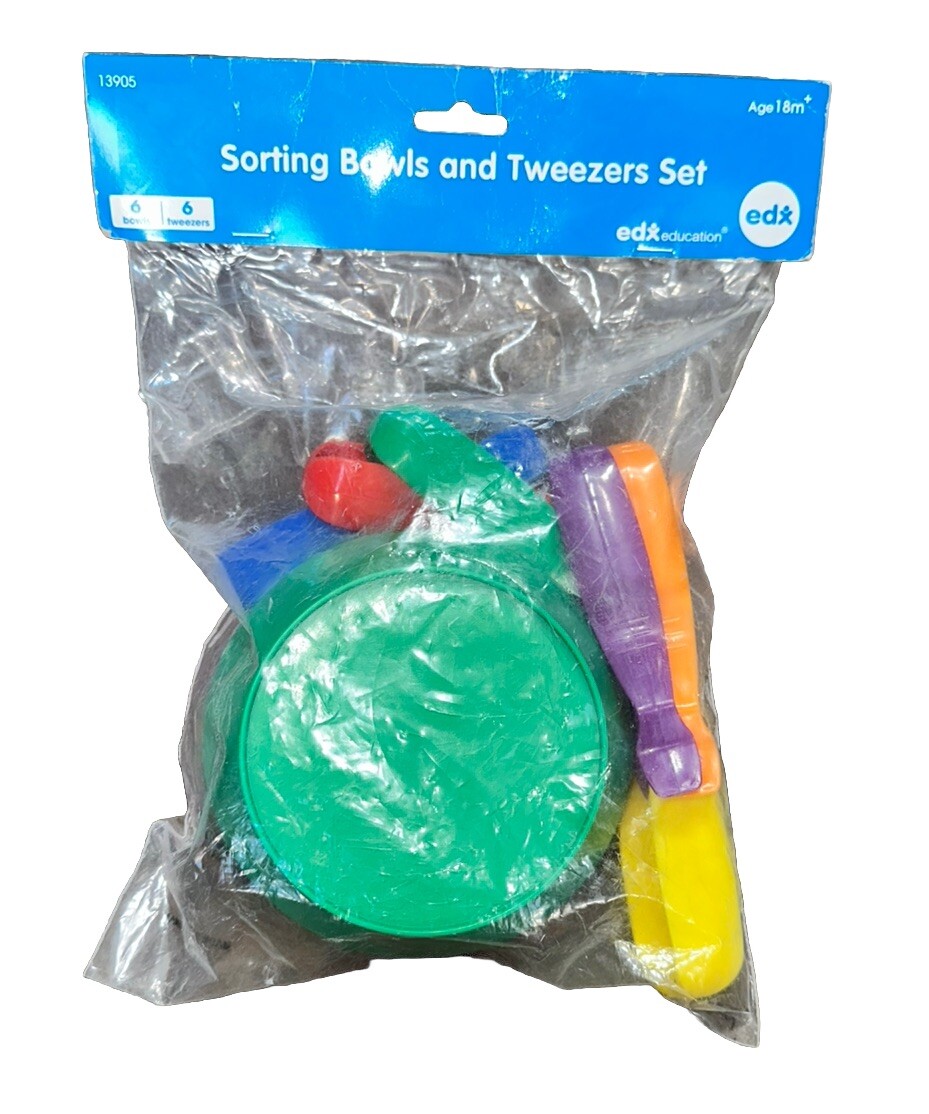 New Sorting Bowls & Tweezers Set Of 12 18m+ 6 Colors Counting EdxEducation