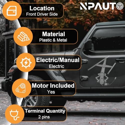 NPAUTO Front Left Driver Side Power Window Regulator with Motor Replacement for