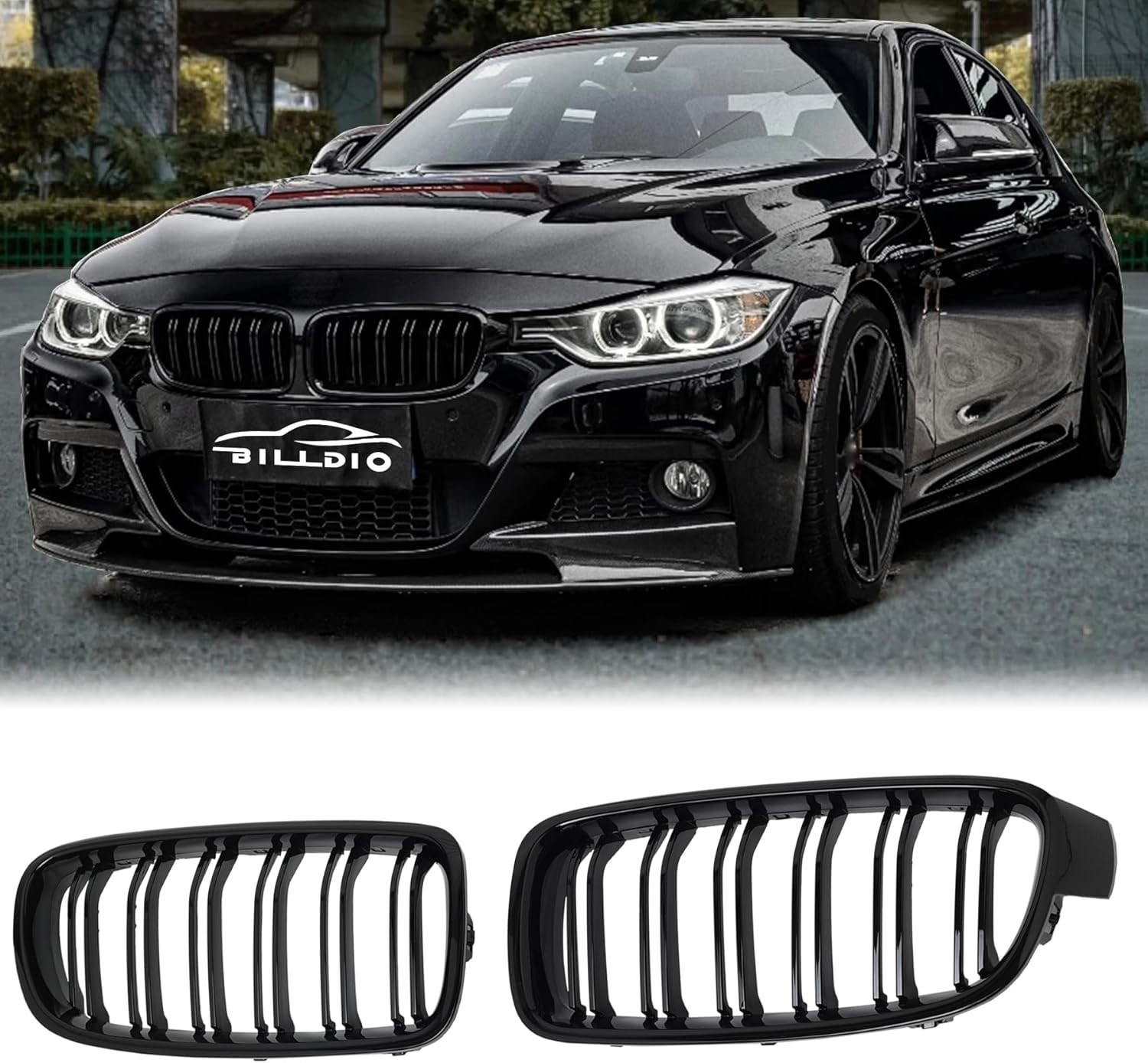 F30 Black Kidney Grille – Double Slats, Compatible with 2012-2018 BMW 3 Serie…