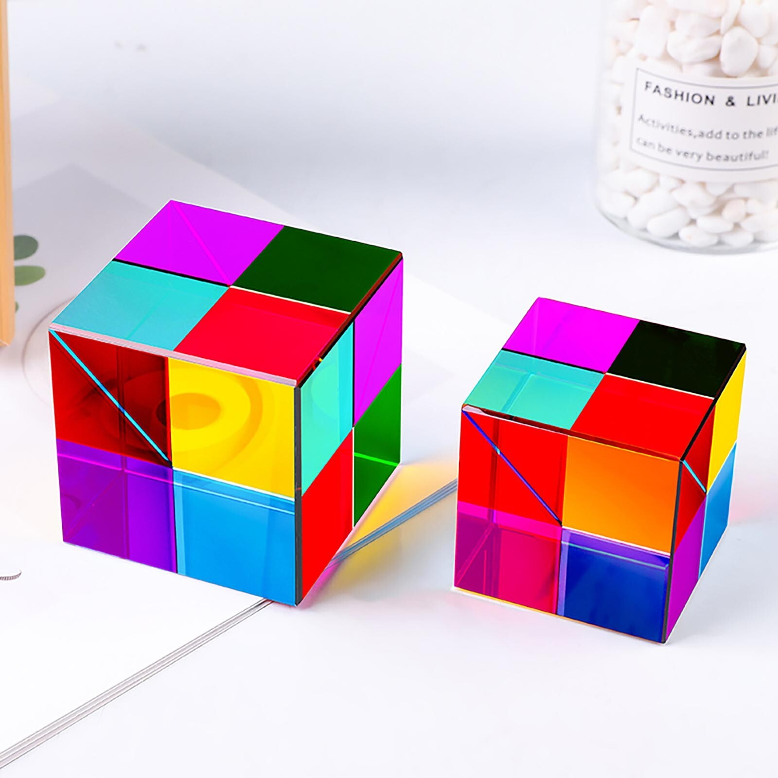 Rainbow Crystal Cubes Figurines Gifts Cube Glass Color Cube Prism for Home Decor