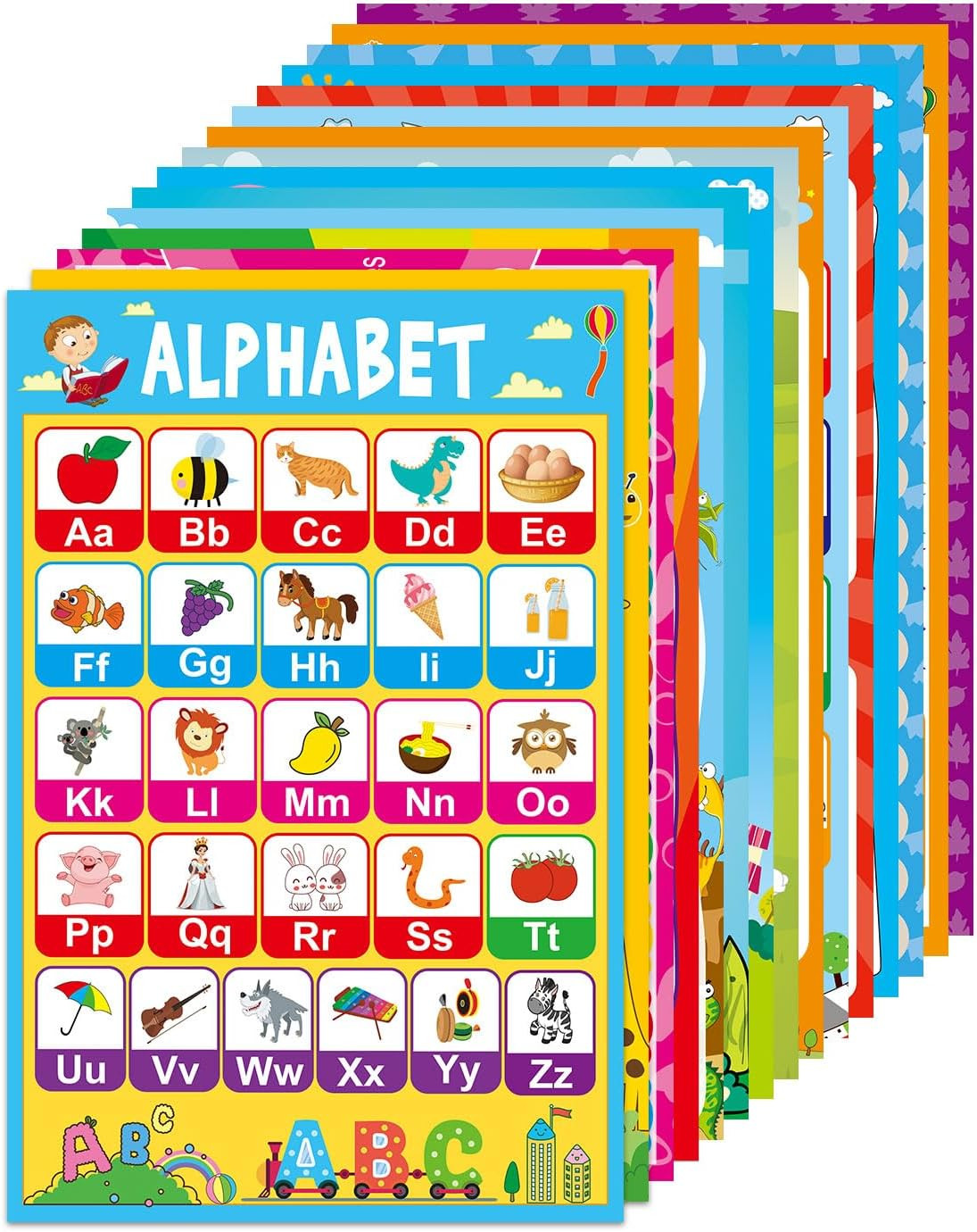 15 Educational Posters for Toddlers Kids Learning Alphabet Numbers Shapes Colors
