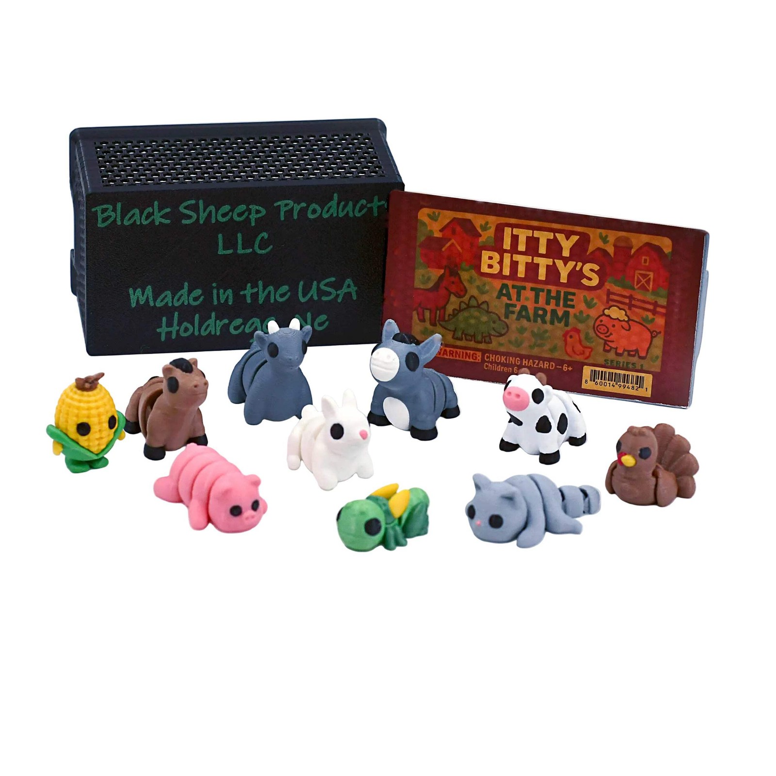 Itty Bitty’s at the Farm | Case of 10 3D Printed Farm Animals | Black Sheep Prod