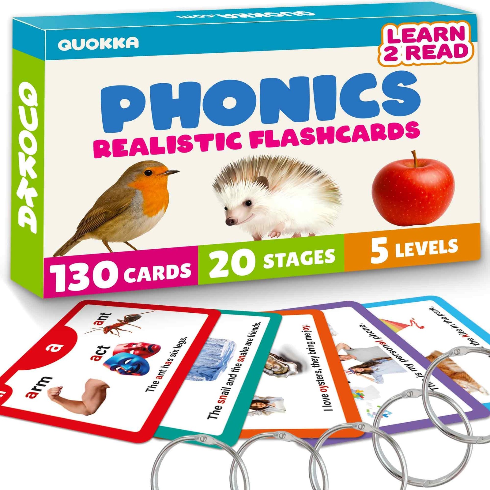 Phonics Flash Cards for Kids Ages 4-8 – 20 Phonic Stages 130 Card Games for K…
