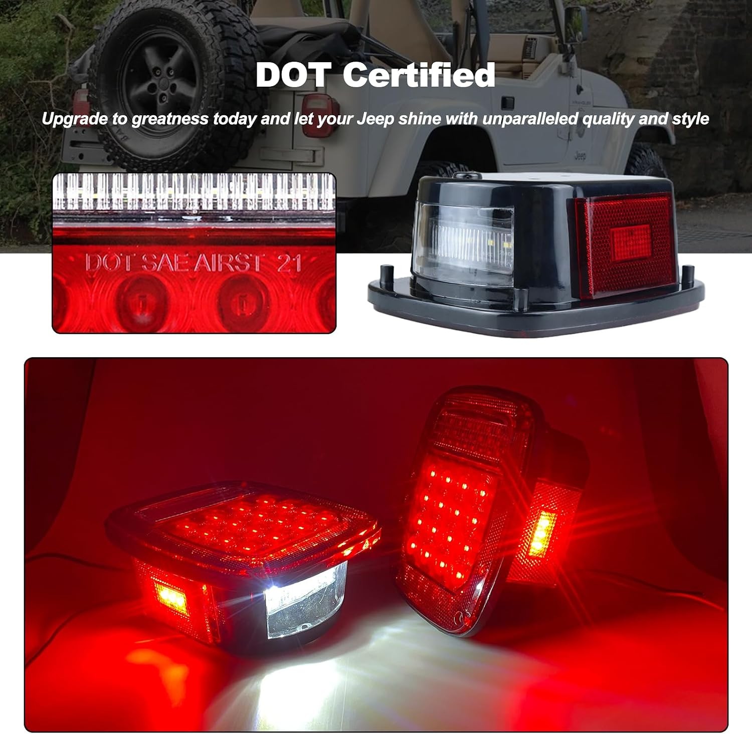 Tail Lights Assembly Replacement for 1979-2006 Wrangler TJ YJ CJ5 CJ7 Red Square