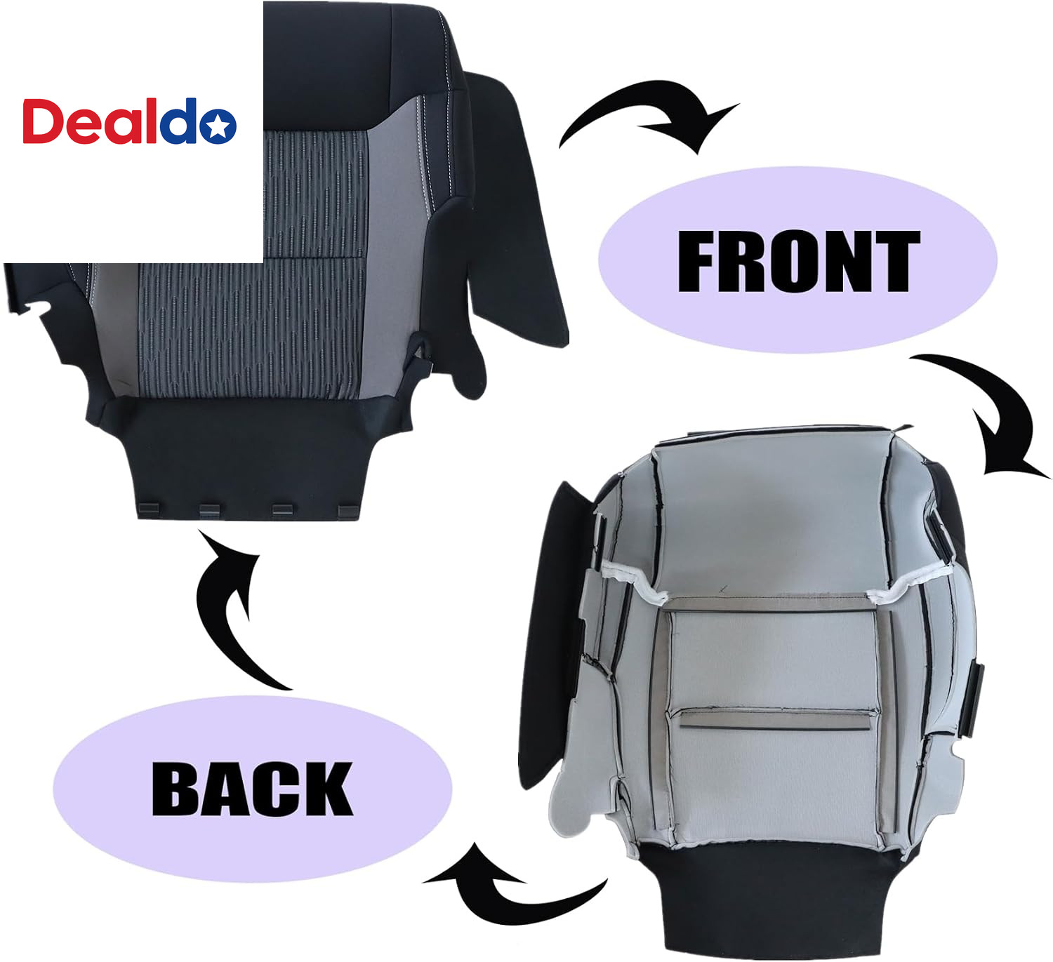 Black & Graphite Gray Driver Side Bottom Cloth Replacement Seat Cover Compatible
