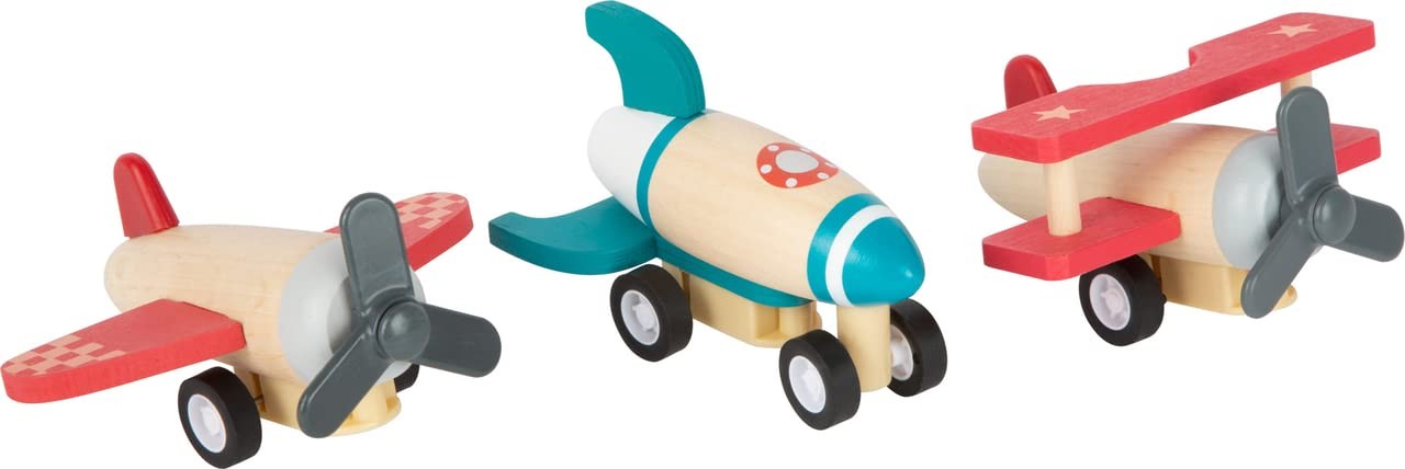 small foot 11884 Pull-Back Planes and Rockets Set, with three aircraft, made of