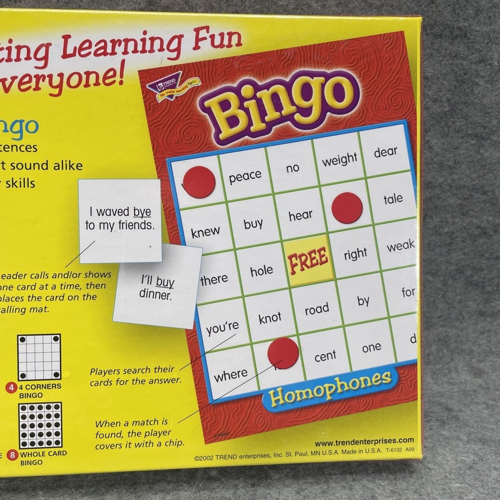 Lakeshore Bingo Homophones Ages 9 & Up NEW Sealed 3 to 36 Players