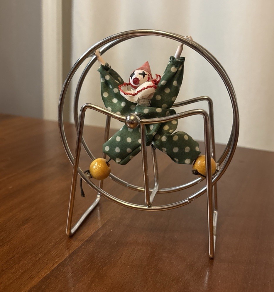 Vintage Circle Circus Clown Balancing Desk Office Kinetic Pendulum MCM