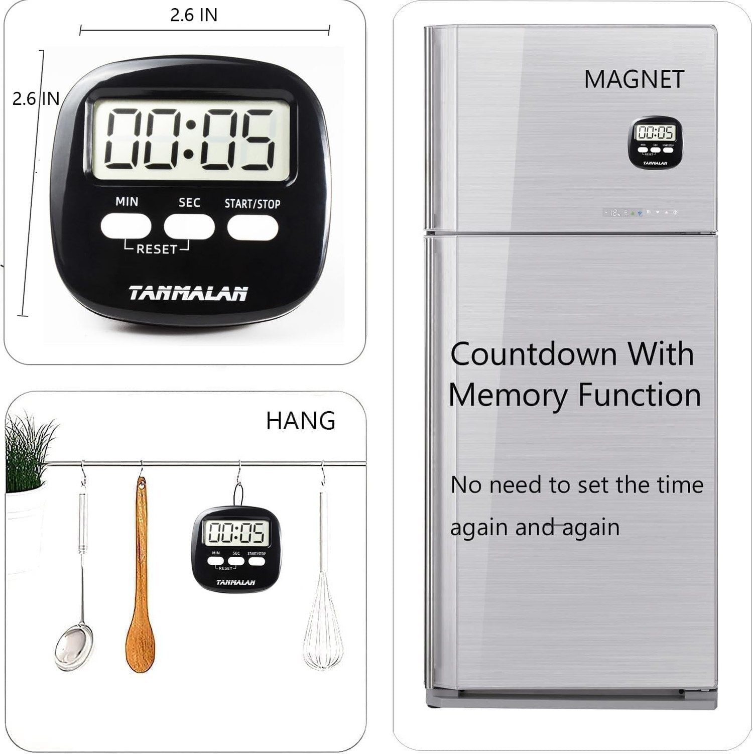 Easy to USE Kitchen Timer Count Down Count up 7.0 timers for Kids (7.0 Black,…