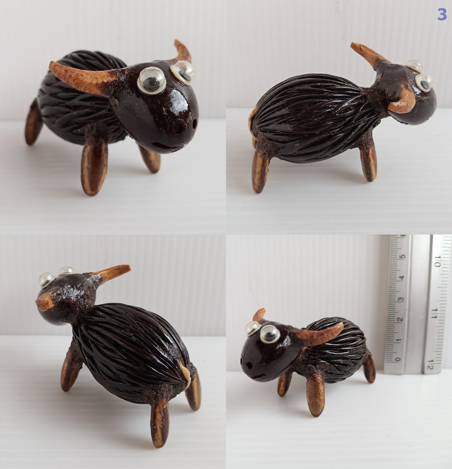 Tiny Coconut Shell Animals Sculpture – Eco-Friendly Desk Decor