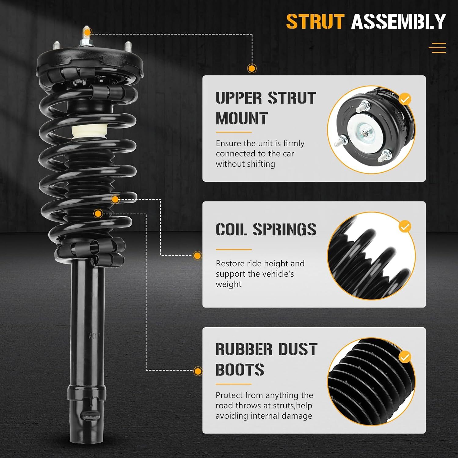 172281 Front Complete Struts Shock Absorbers Compatible with Hyundai Azera