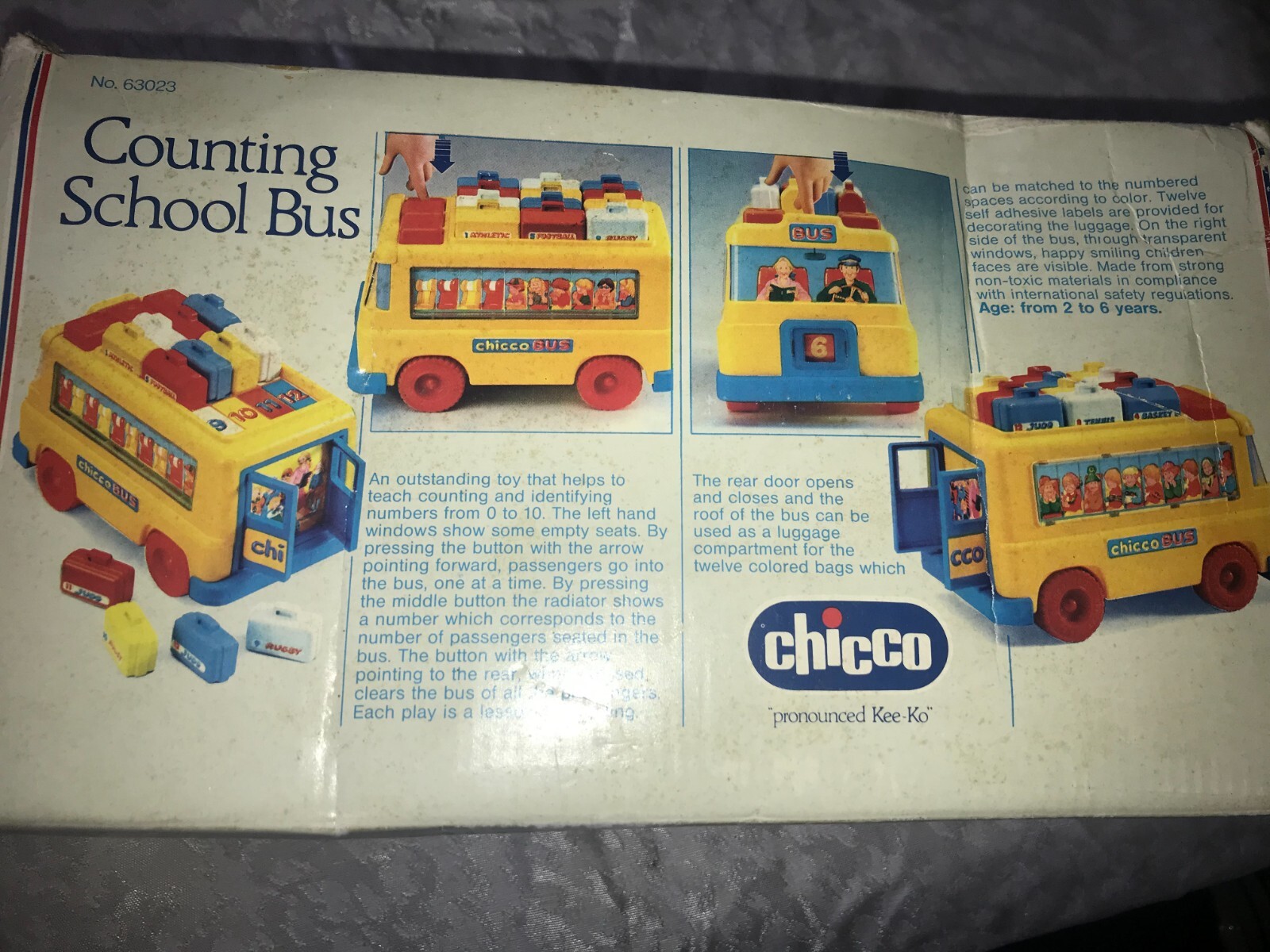 RARE Vintage CHICCO Italy 63023 COUNTING Numbers SCHOOL BUS Works Great COMPLETE