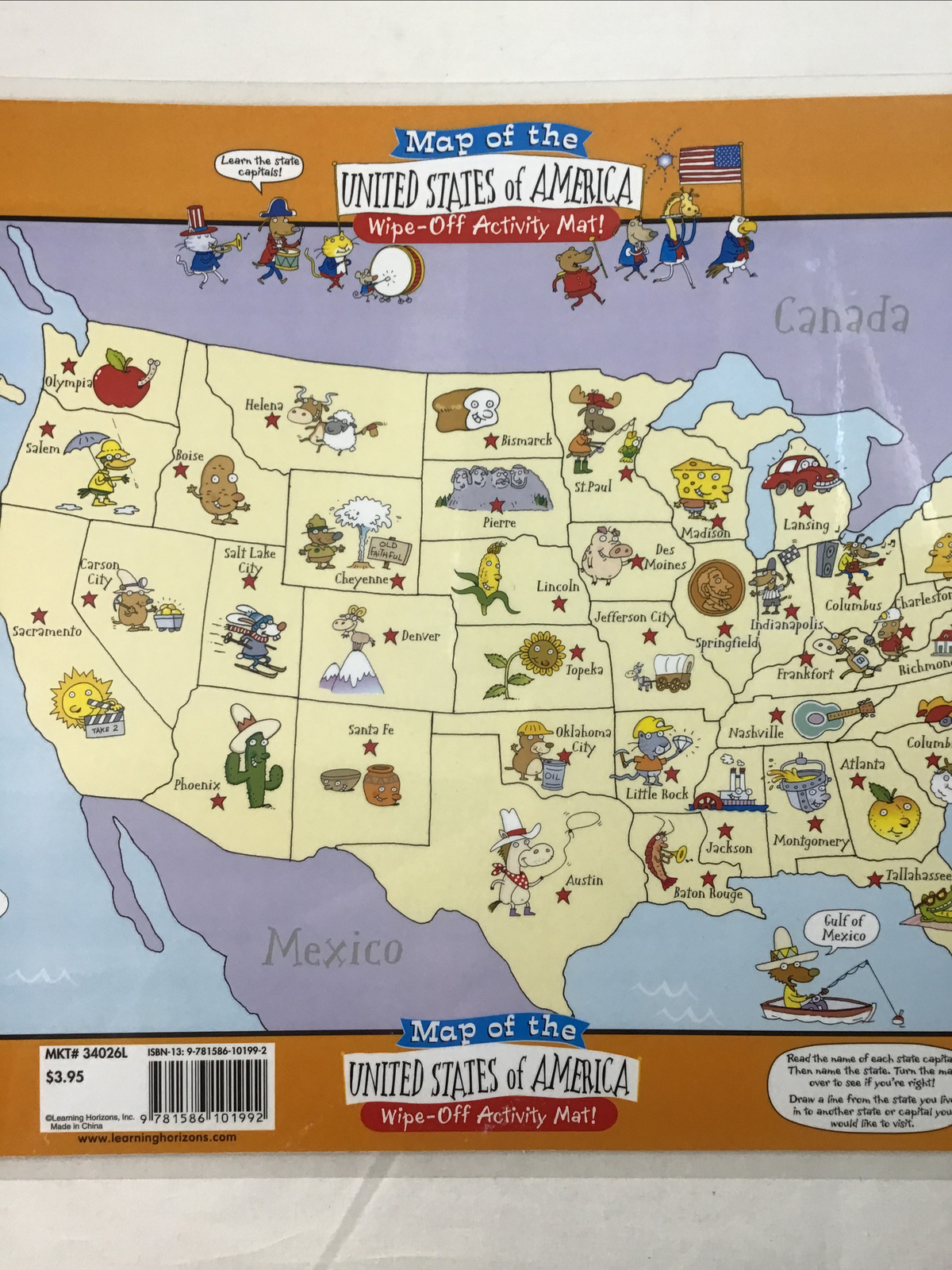 Map of the United States of America Wipe Off Activity Mat Learning Horizons