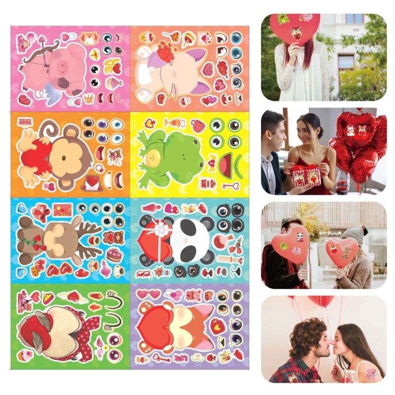 16x Cartoon Animal Theme Face Stickers DIY Puzzle Kids Boys Girls Gifts