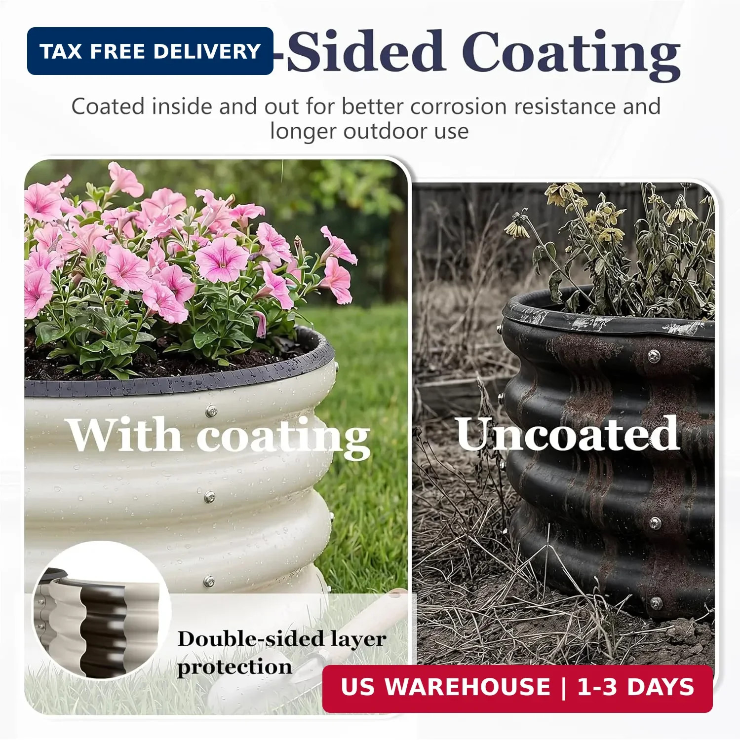 2 x 2 x 1 ft Round Raised Garden Bed, White 2 Pack 12 in Deep Galvanized Steel P