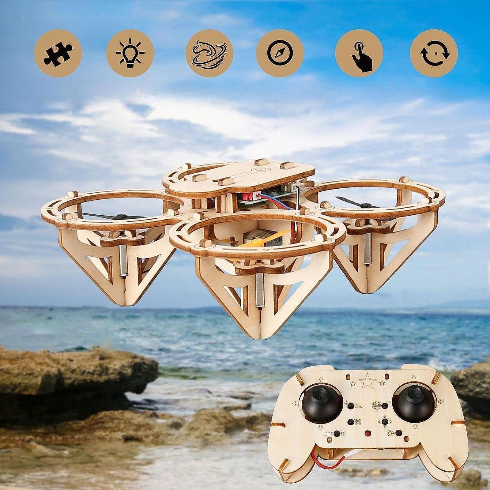 DIY Wooden RC Quadcopter Craft Kit Remote Control Educational Assembly Toy