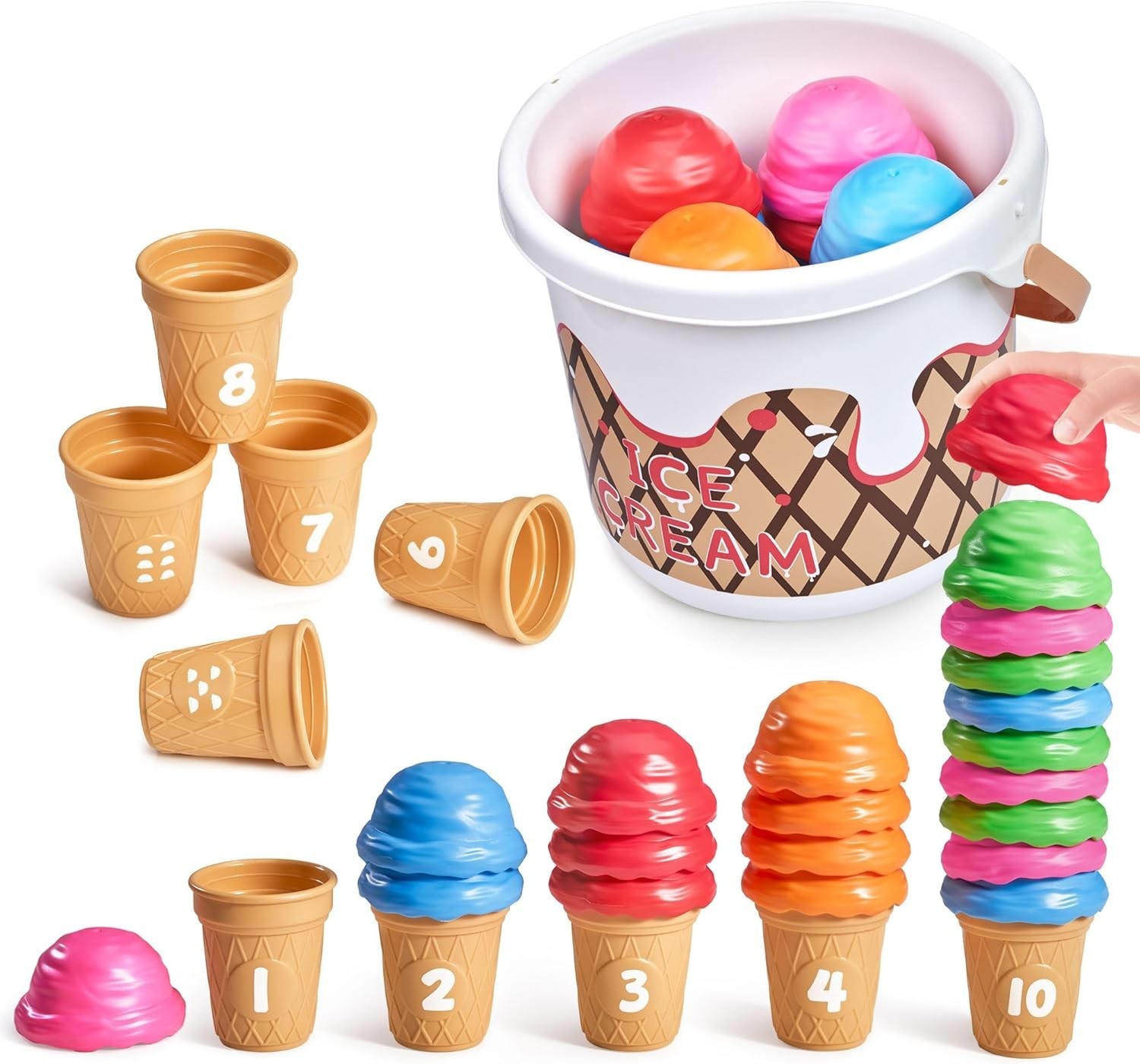 Ice Cream Math Toys Set 30 Pieces Learning Counting Color Sorting Stacking Kids