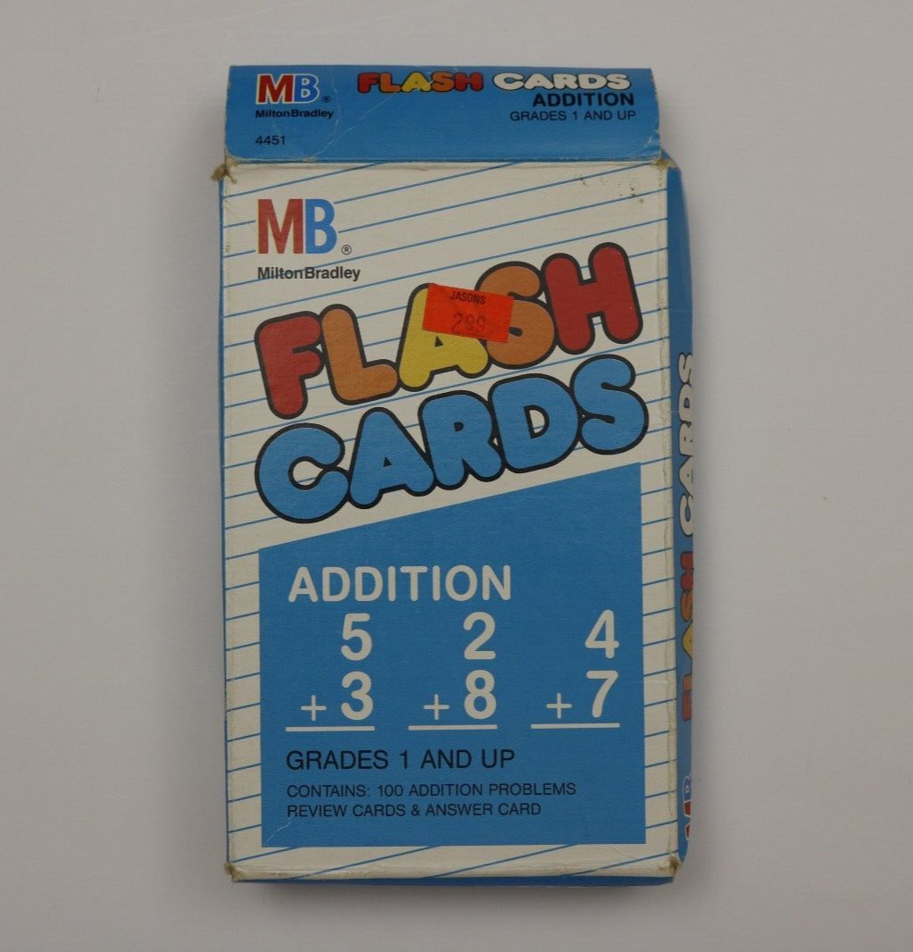 Vintage MATHMATICS ADDITION FLASH CARD SET 1987 Milton Bradley 50 CARDS + REVIEW