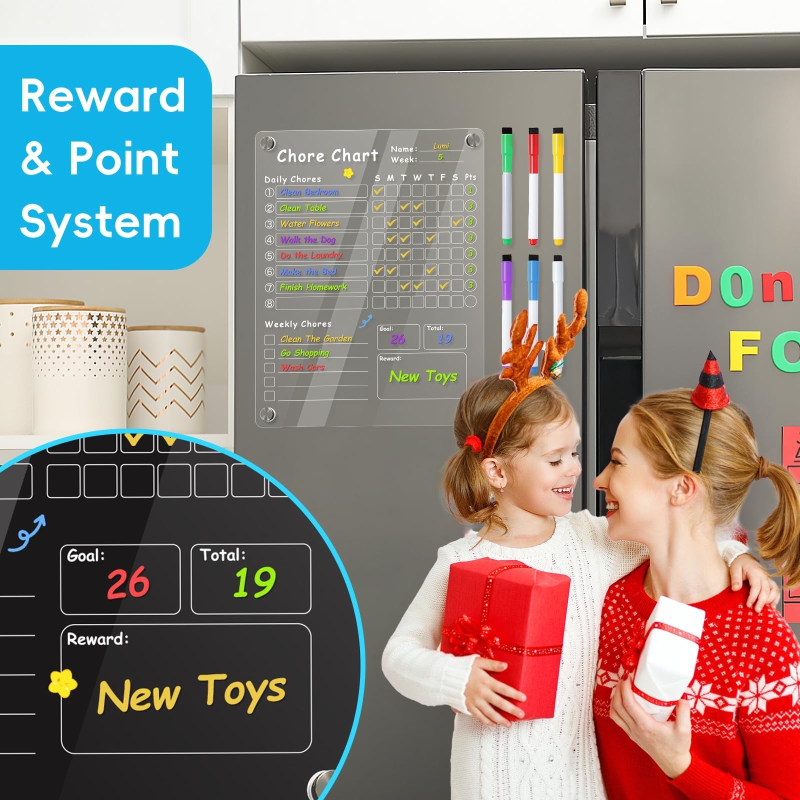 Acrylic Magnetic Chore Chart Set – 2 Pcs Dry Erase Reward Board for Kids & Teens