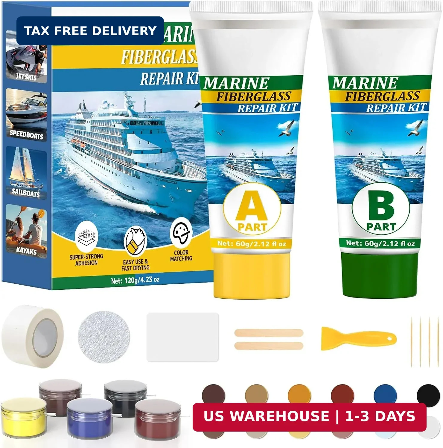 Marine Fiberglass Repair Kit, 4.2 oz Gel Coat Repair Kit for Boats, Fiberglass R