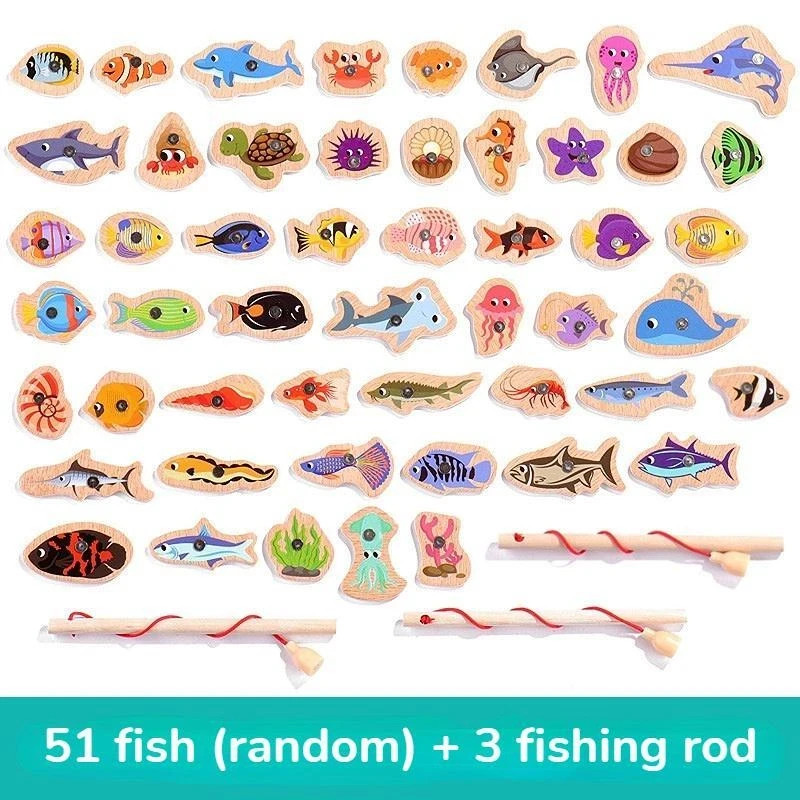 Montessori Wooden Fishing Toy, Magnetic Marine Life Game, Educational Fun