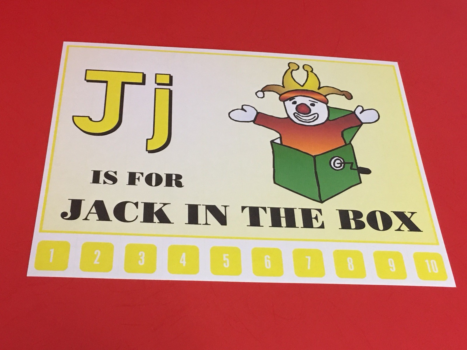 Letter J Jack In The Box – Number Sequencing Puzzle, numbers 1-10 Laminated