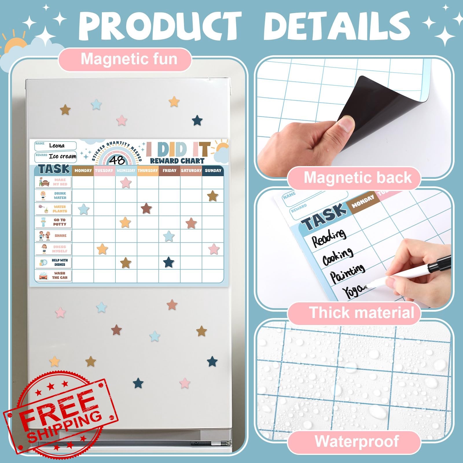 Qyeahkj Magnetic Reward Chart Boho Rainbow