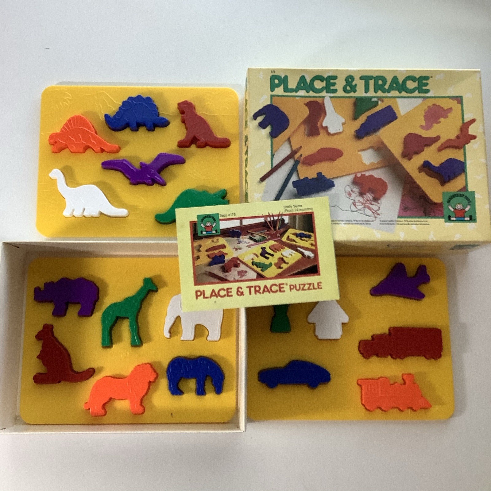 Vintage Discovery Toys Place And Trace Puzzle And Stencil Set From 1984
