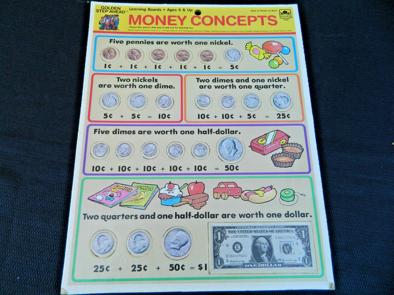 Vintage Board Puzzle Learning Money Math 1985 Preschool Golden Step Ahead