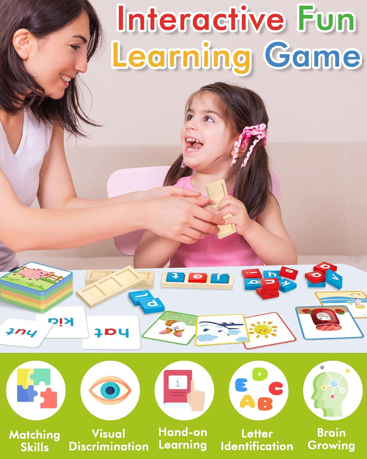 Wooden CVC Word Spelling Games, Montessori Educational Learning Toys Gifts for 3