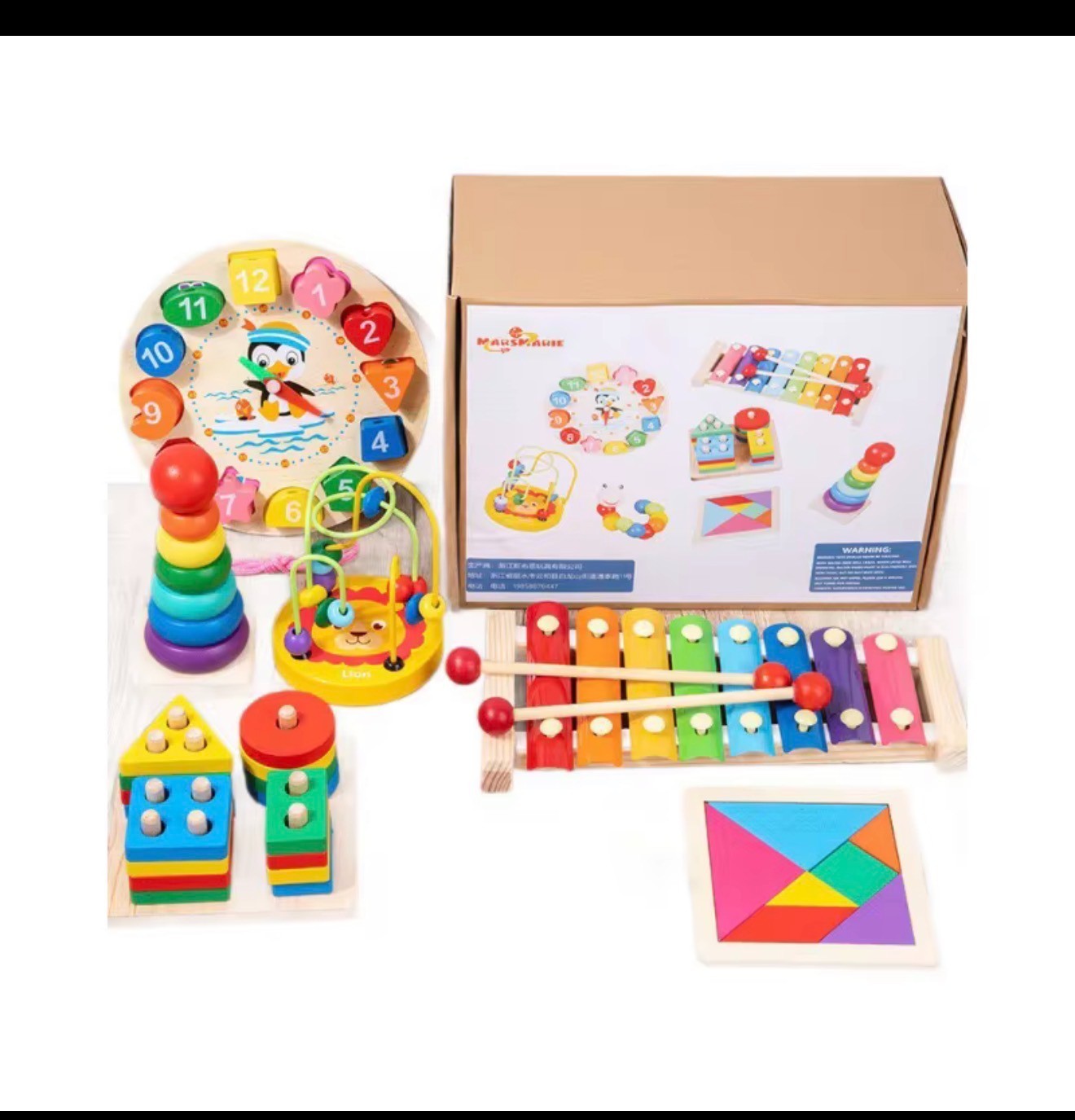 Montessori Wooden 8-in-1 Educational Toy Set for Toddlers 3+ | Learning Bundle