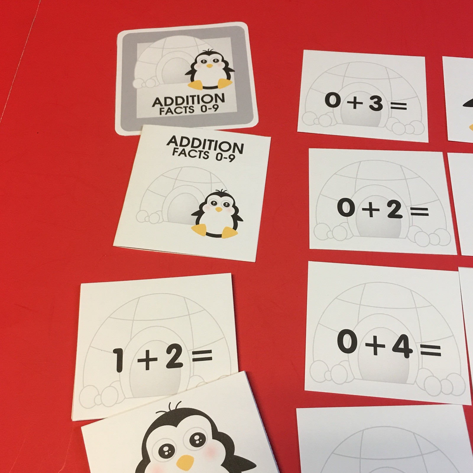 PENGUIN – Addition Facts 0-9 Matching Game 48 Cards with Storage box