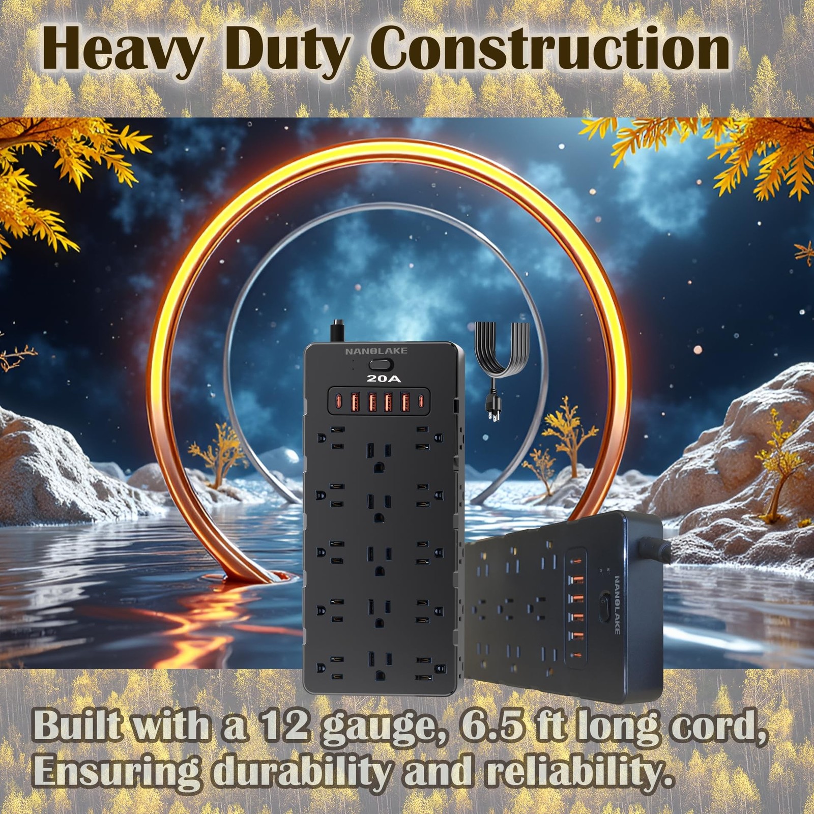 20 Amp Power Strip Surge Protector,Heavy Duty 12 Gauge 6.5 ft Cord/25 AC Outl…