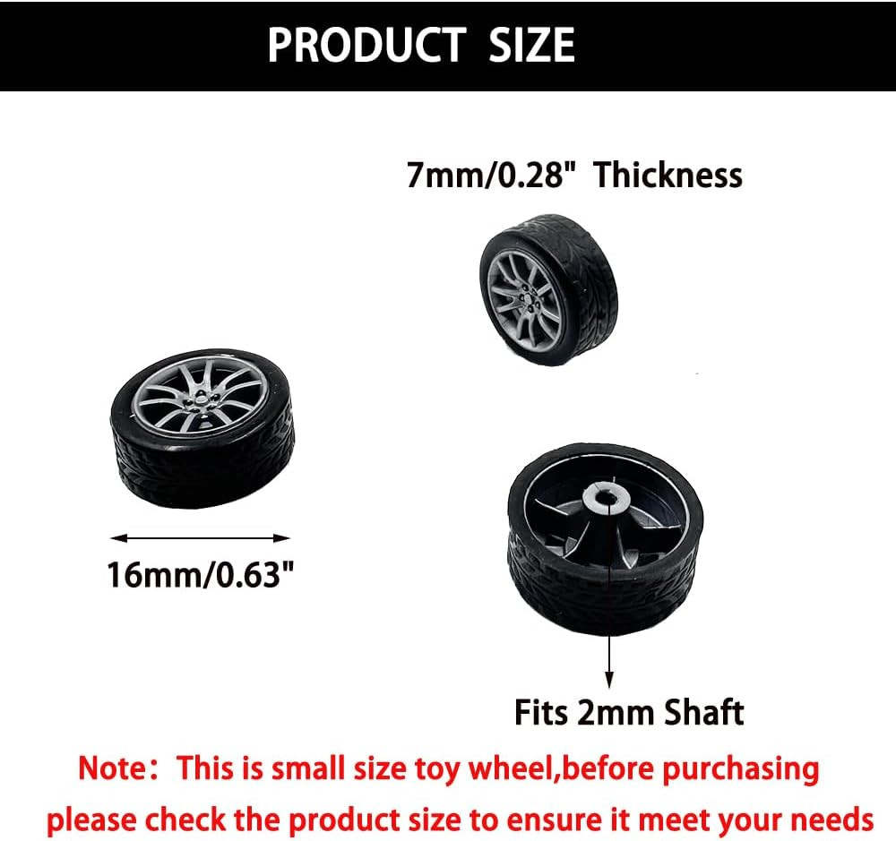 20PCS Small Toy Car Wheel 16Mm Model Car Mini Rubber Tire Wheels with 10PCS Shaf