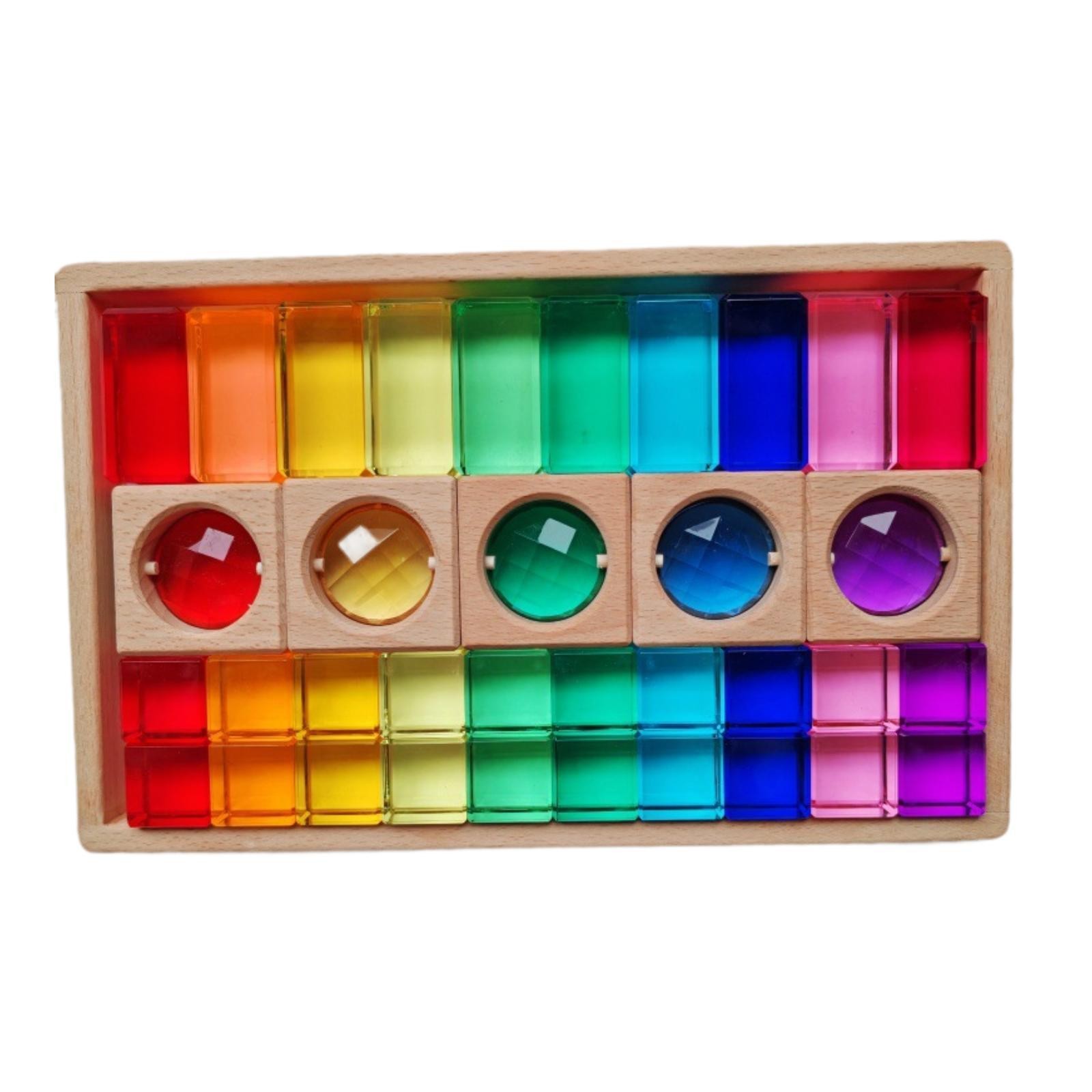 Acrylic GEM Stacking Blocks Rainbow Stacker Cubes Construction Toy Learning