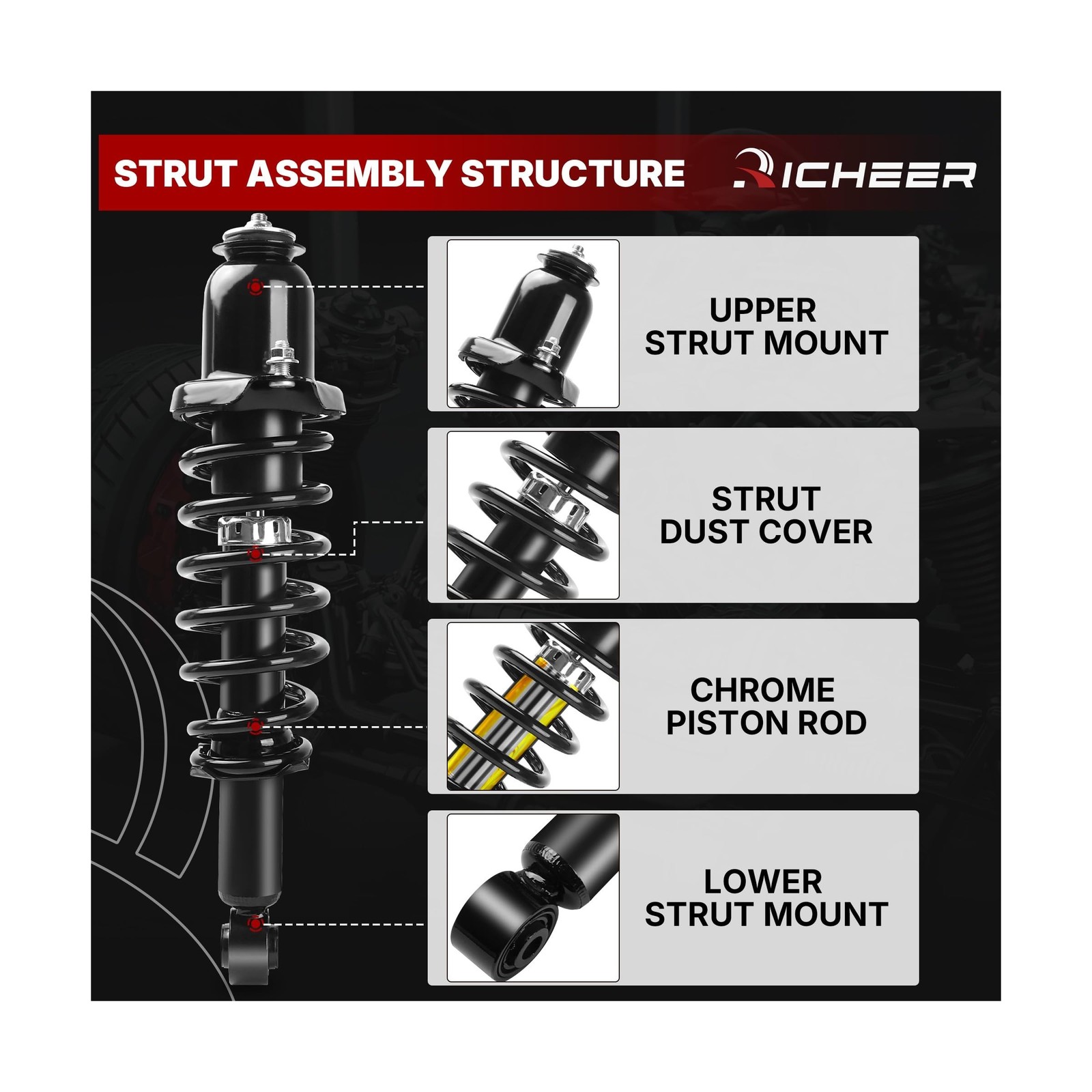 Richeer Front and Rear 4 PCS Strut Assembly Compatible with 2009-2013 Corolla…