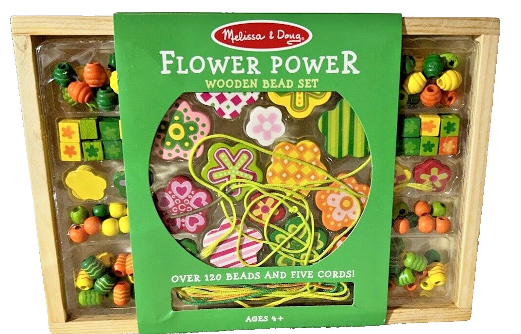 Melissa & Doug~ Flower Power ~Wooden Bead Set~ Ages 4+ ~New~Still Sealed