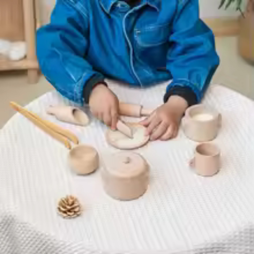 Wooden Tea Set Toy Kitchen Pretend Play Montessori Sensory Puzzle Game For Kids