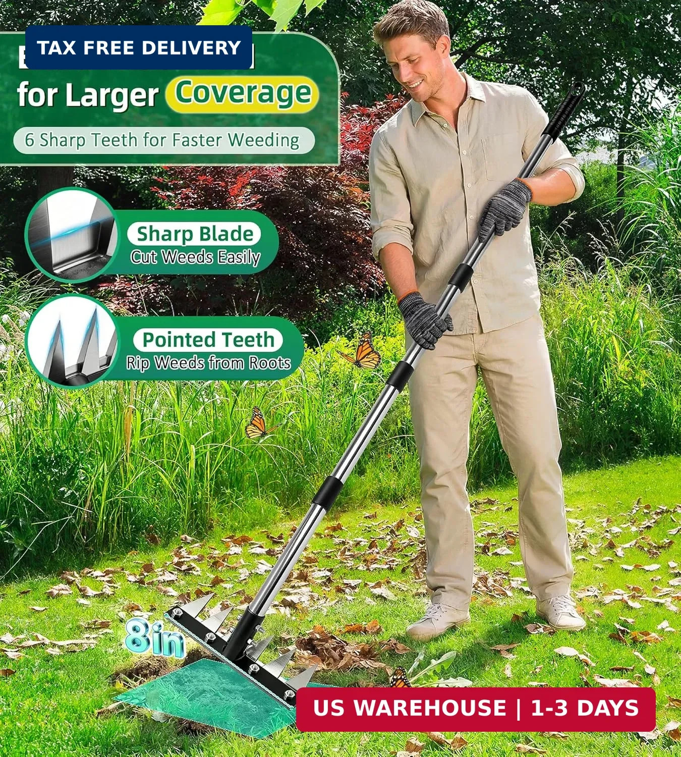 Weed Rake Tool for Garden, 2.0 Upgraded Heavy Duty Iron Weed Puller Tool with 71