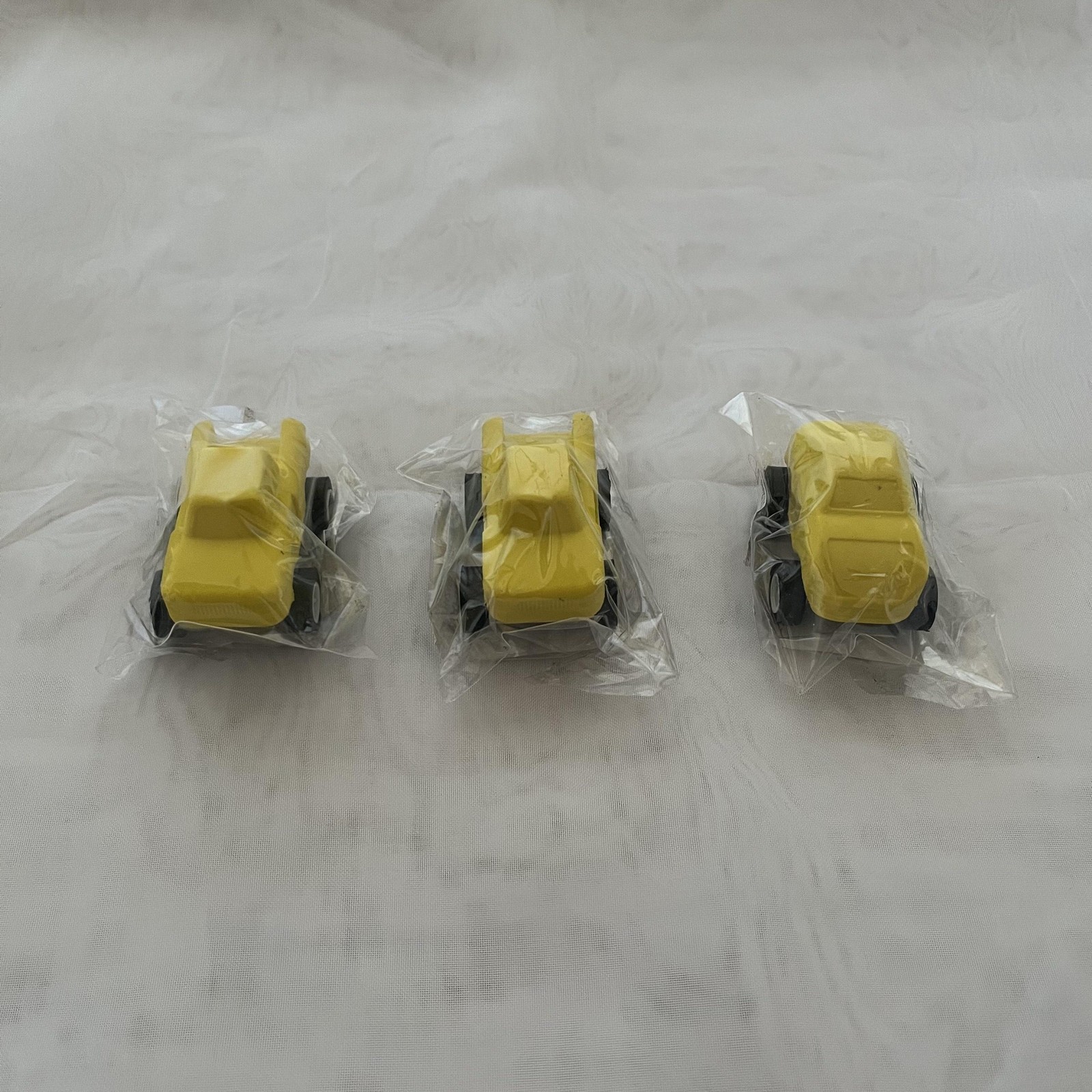 Lot of 3 Vintage Yellow Race Car Shaped Novelty Erasers New Party Kid School Set