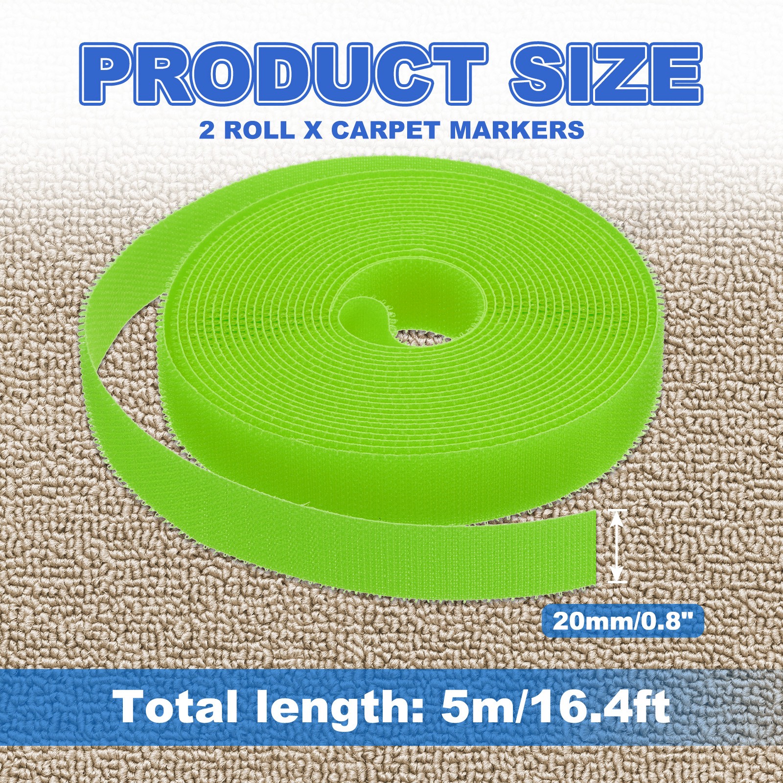2pcs Carpet Marker Strips 0.8 Inch x 16.4 Ft, Floor Markers Nylon Strip, Green