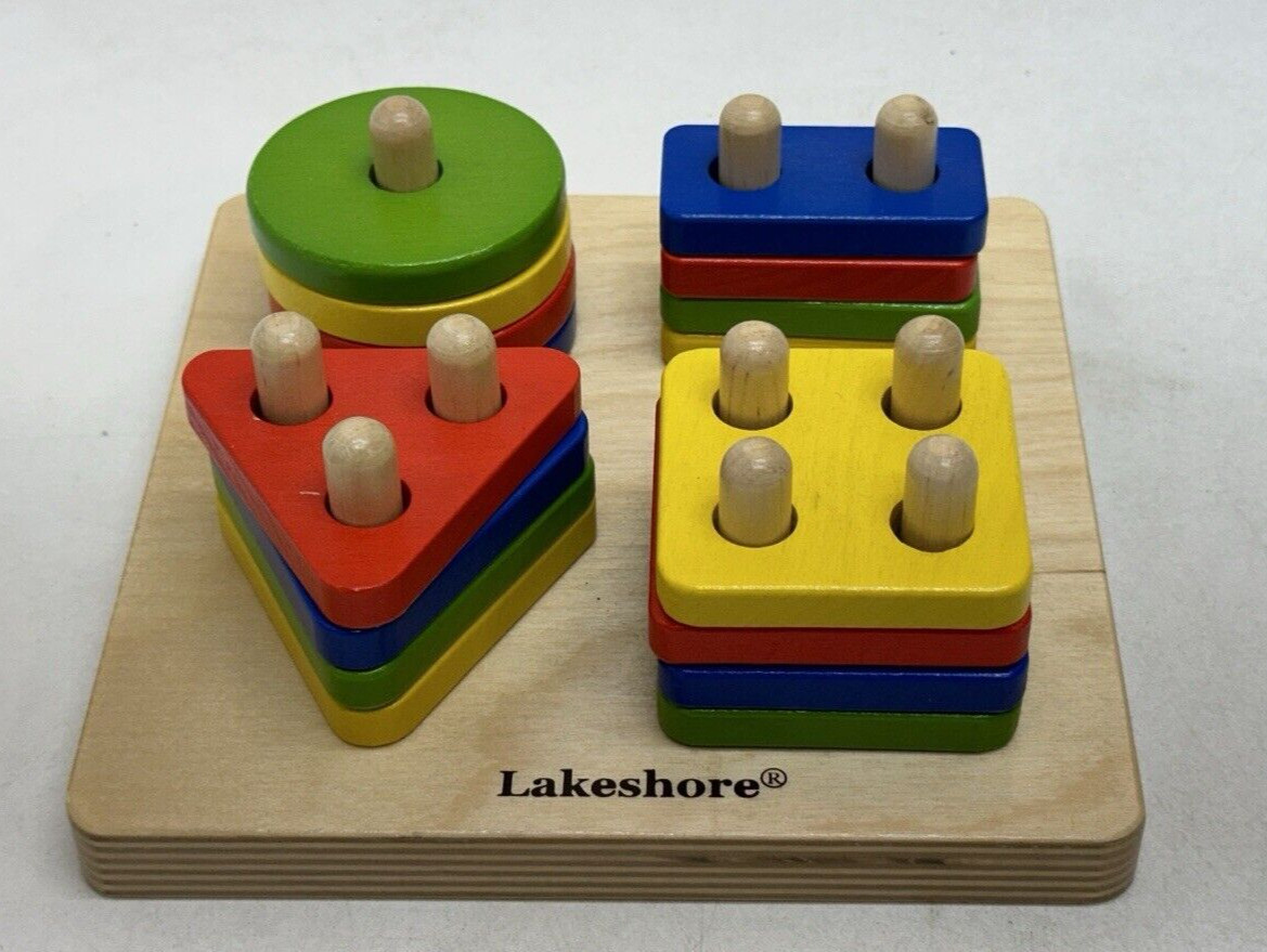 LAKESHORE Learn Play Sort-A-Shape Activity Board Developmental Wooden Toy 19217