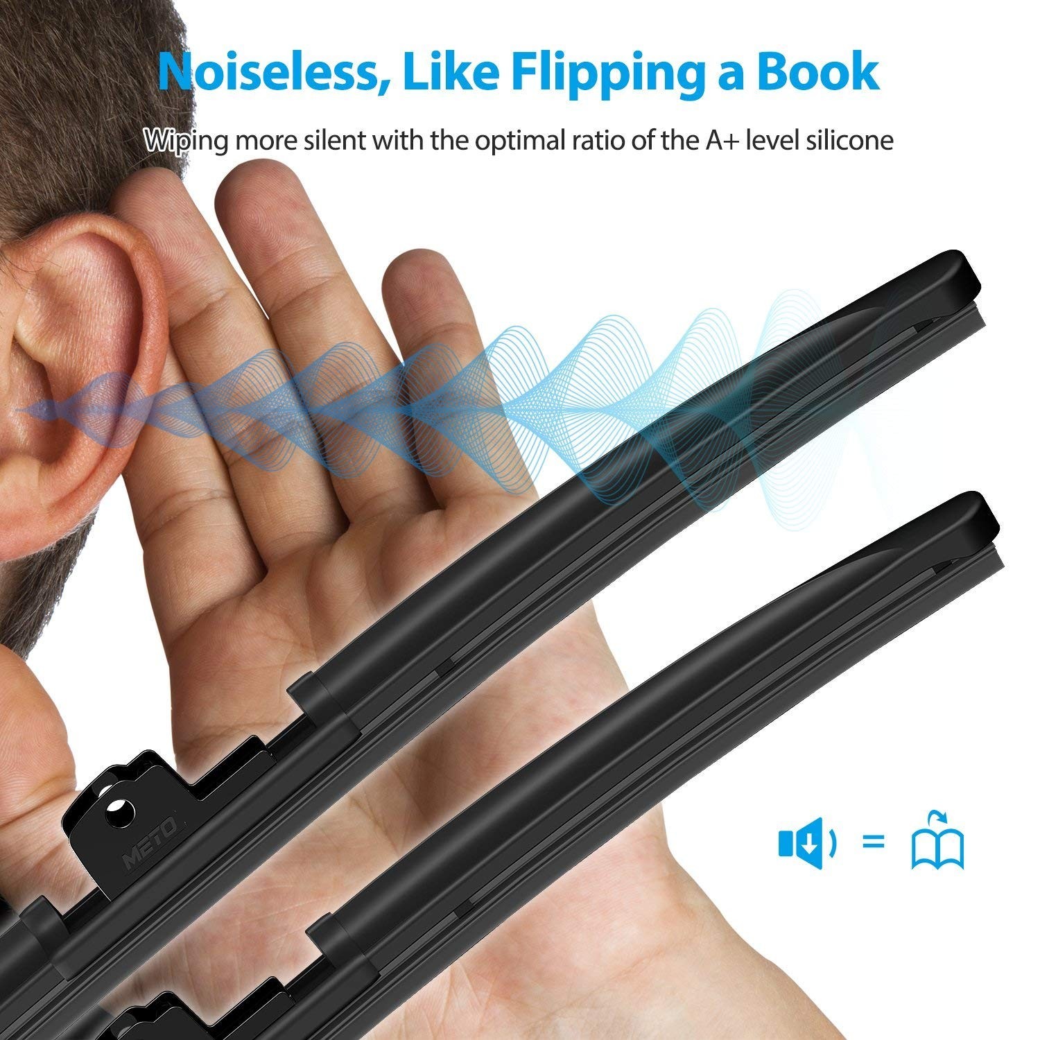 METO T6 Silicone Windshield Wiper Blades, 26 and 16 inches (set of 2)