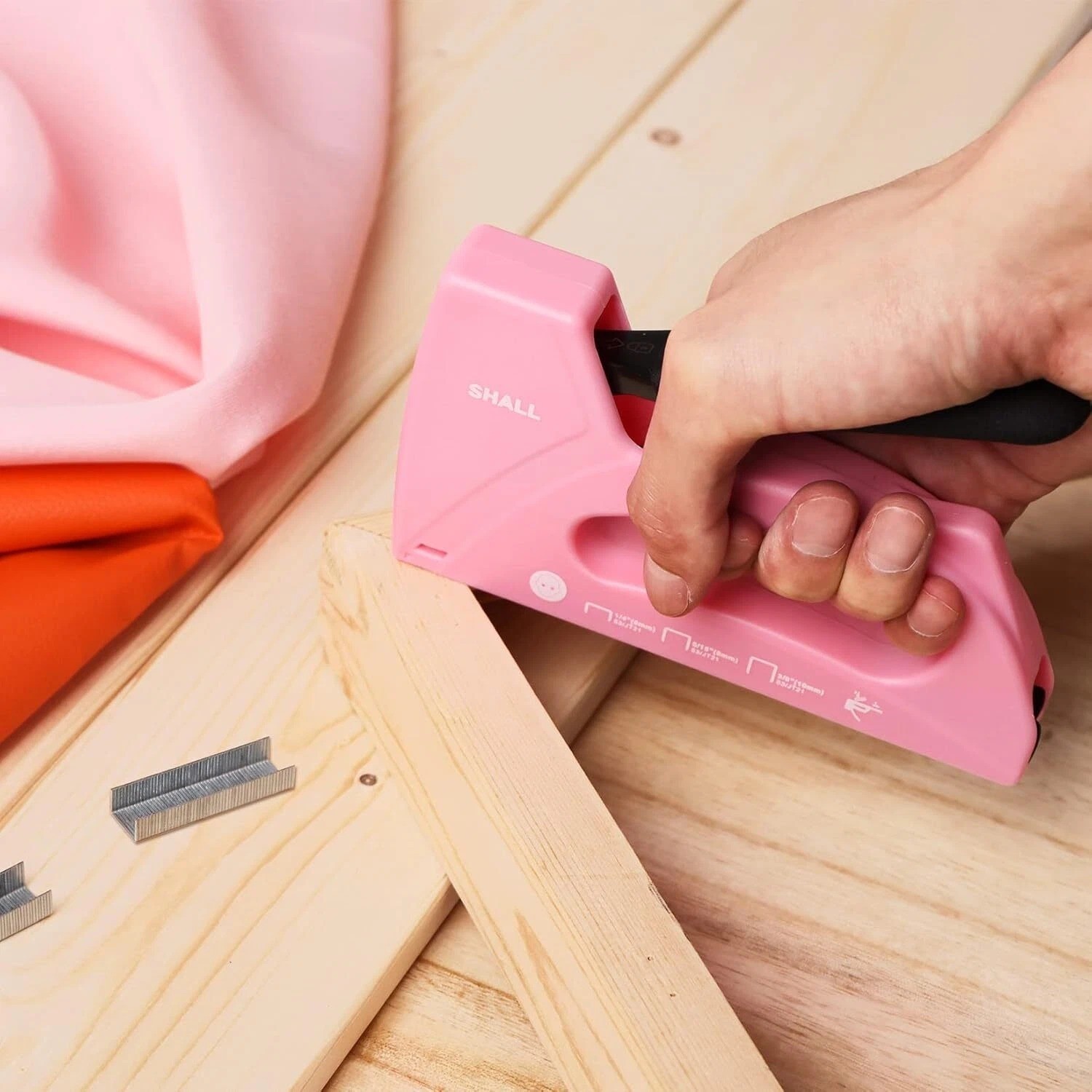 SHALL Light Duty Staple Gun for Wood – Pink Upholstery Staple Gun with 1600pcs