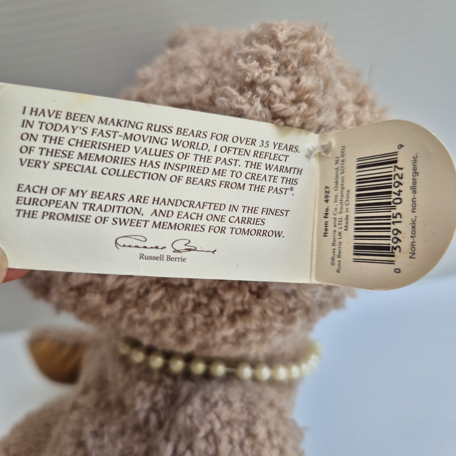 Vintage Russ Berrie 15” Teddy Bear Plush Retired Bears From The Past New