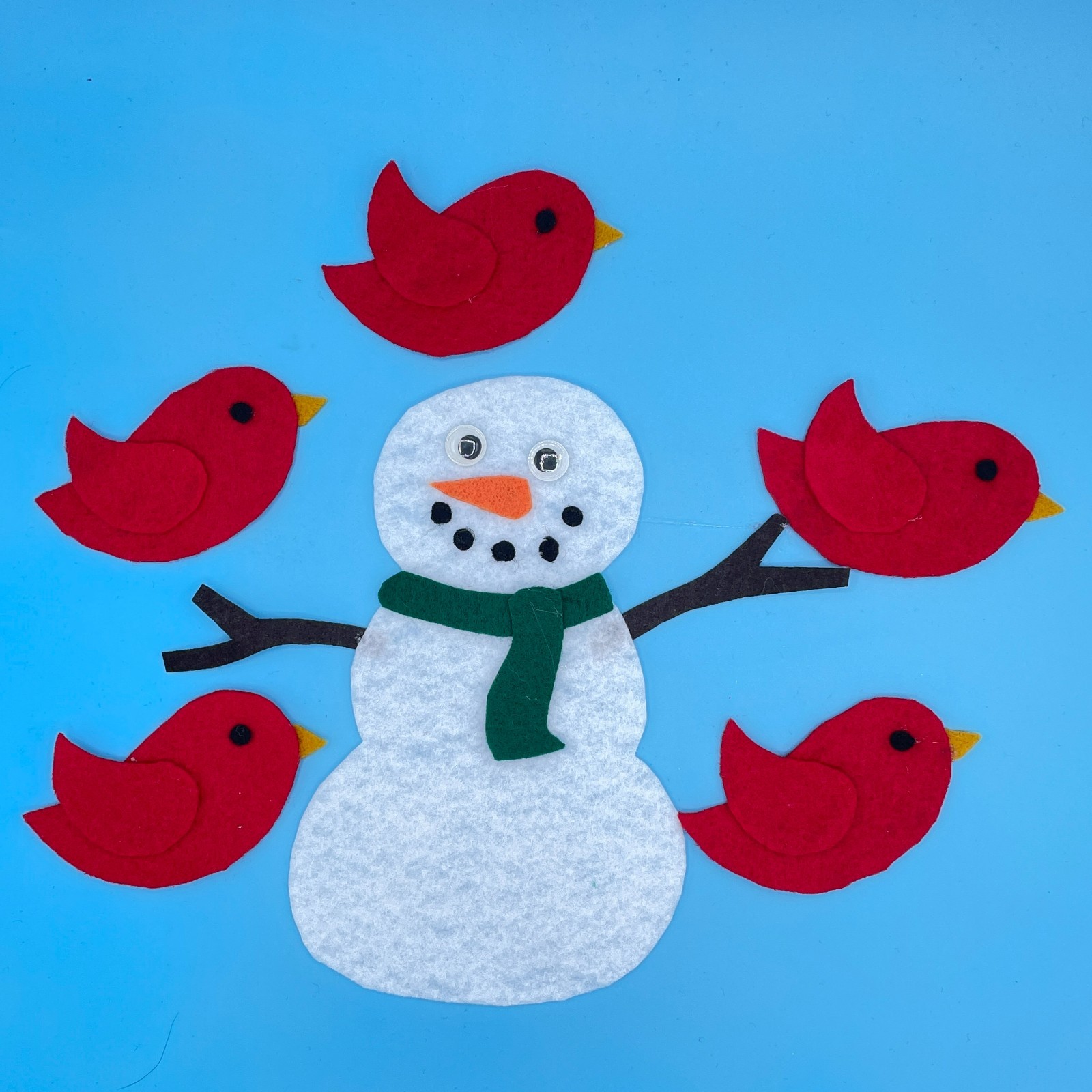 5 Sparkling Red Birds Felt Set – Celebrate Winter, Counting, and Rhyming Fun!