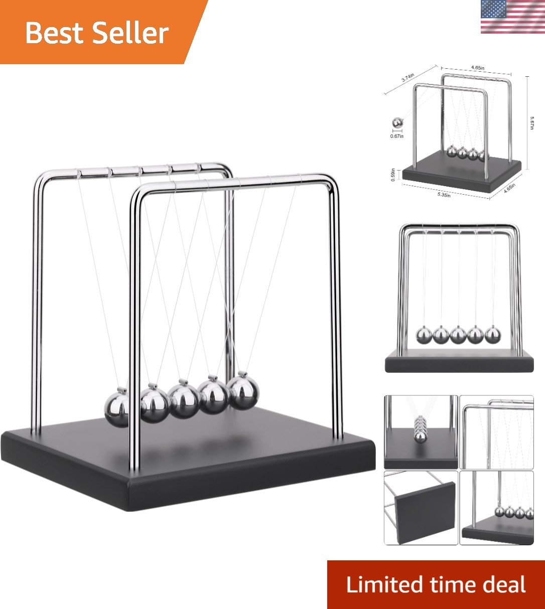 Newtons Cradle Balance Balls Science Physics Gadget Desktop Decoration Kineti…