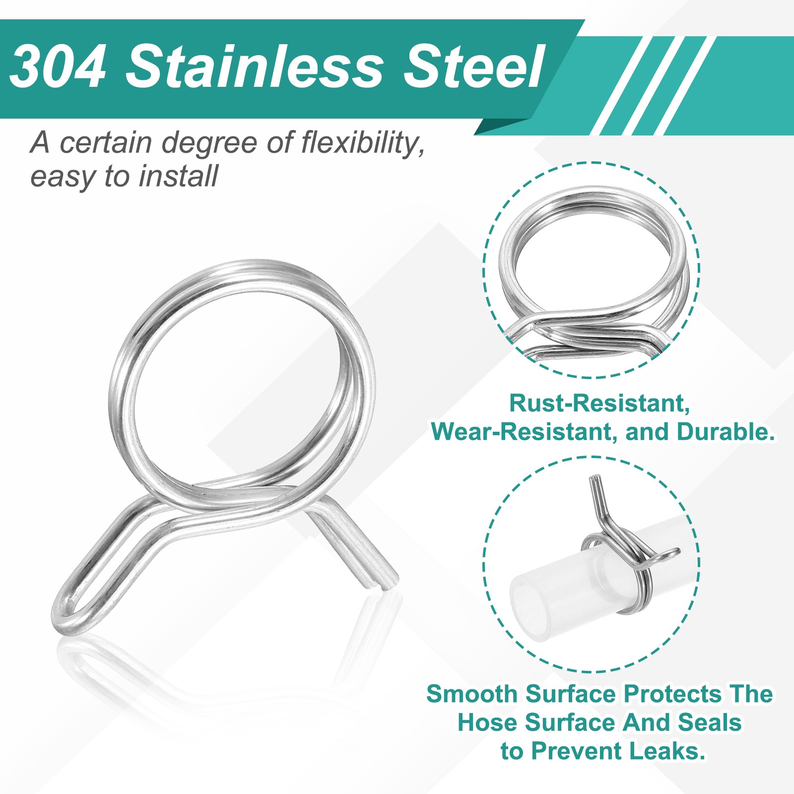 12Pcs 16mm ID 16-19.2mm OD Double Wire Spring Hose Clamp Spring Clips Clamps