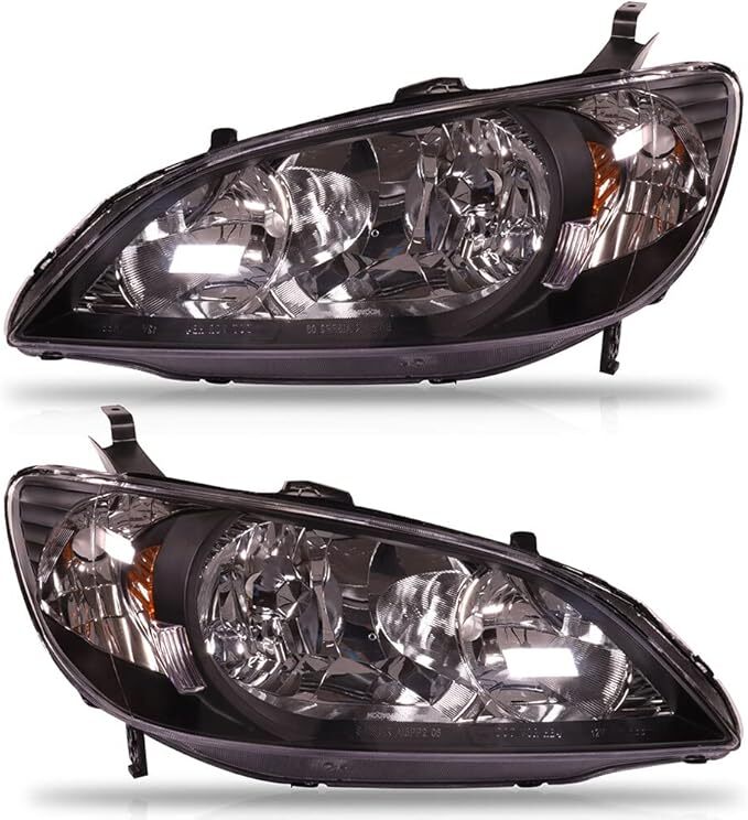 cciyu Headlight Assembly Replacement For Honda For Civic 2004-2005 Black Housing